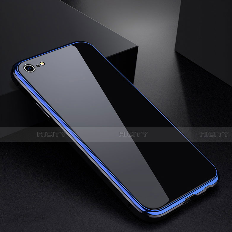Funda Bumper Lujo Marco de Aluminio Espejo Carcasa para Apple iPhone 6S Azul y Negro