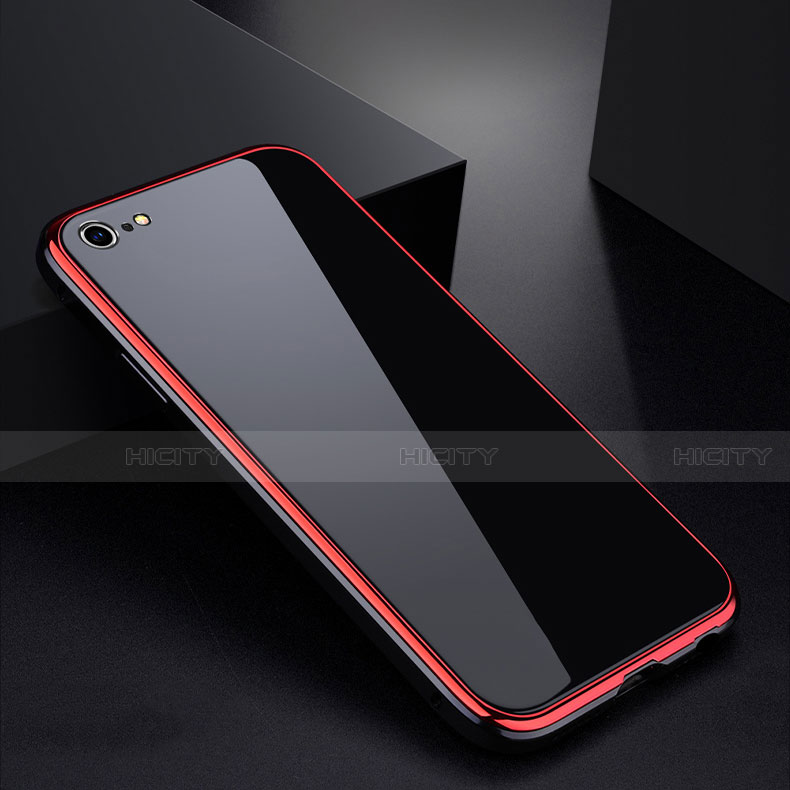 Funda Bumper Lujo Marco de Aluminio Espejo Carcasa para Apple iPhone 6S Rojo y Negro