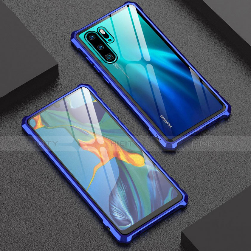 Funda Bumper Lujo Marco de Aluminio Espejo Carcasa para Huawei P30 Pro Azul