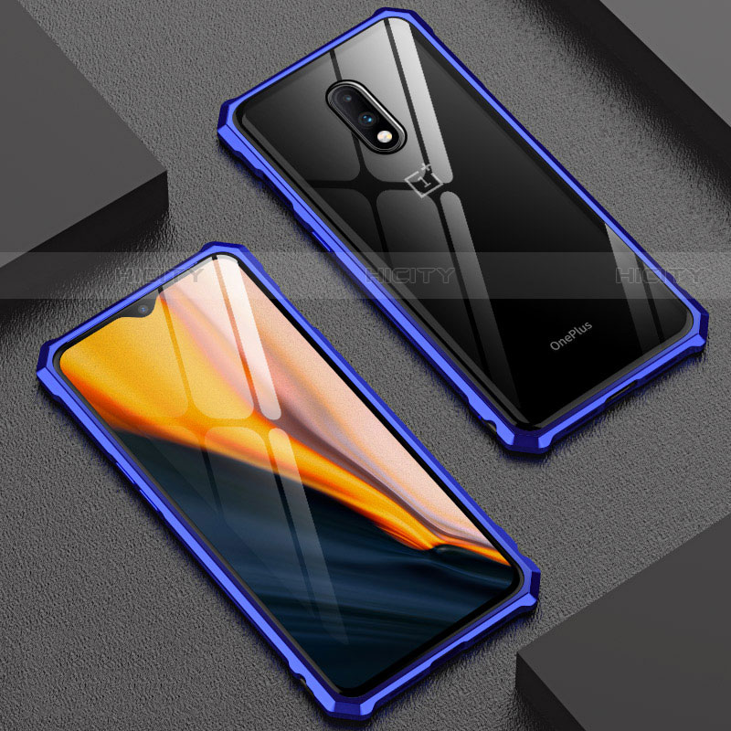 Funda Bumper Lujo Marco de Aluminio Espejo Carcasa para OnePlus 7 Azul