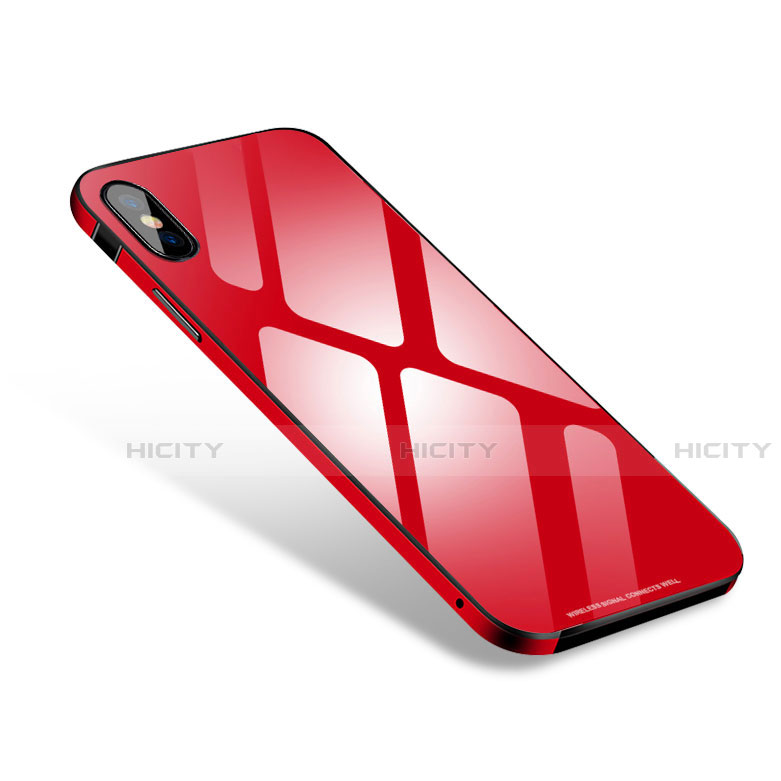 Funda Bumper Lujo Marco de Aluminio Espejo Carcasa S01 para Apple iPhone X Rojo