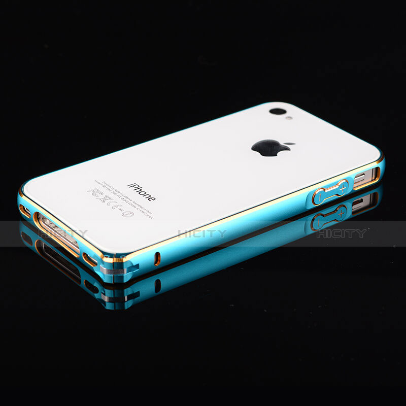 Funda Bumper Lujo Marco de Aluminio para Apple iPhone 4S Azul Cielo