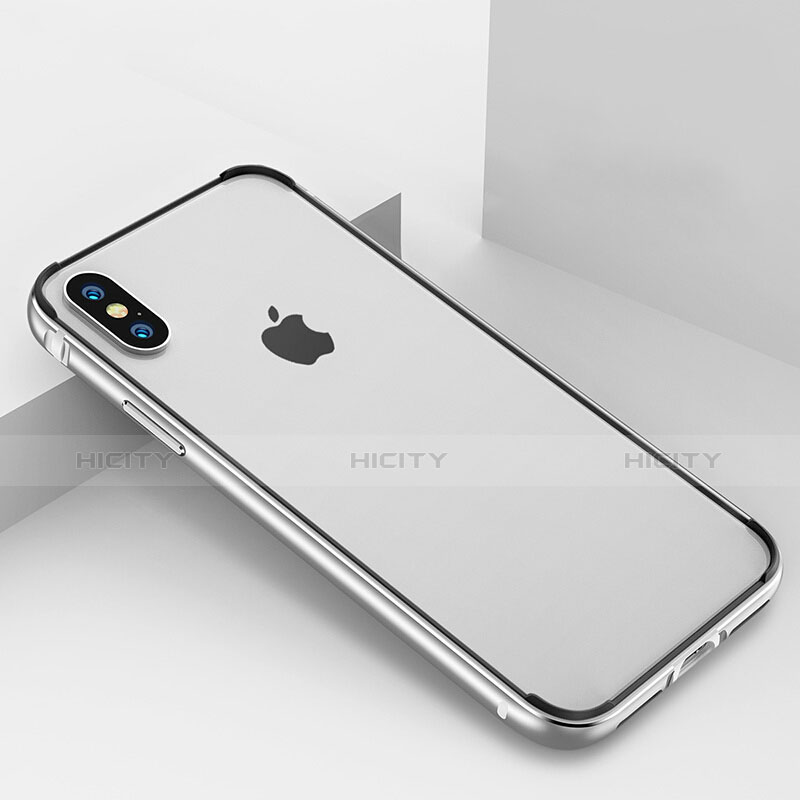 Funda Bumper Lujo Marco de Aluminio para Apple iPhone X Plata