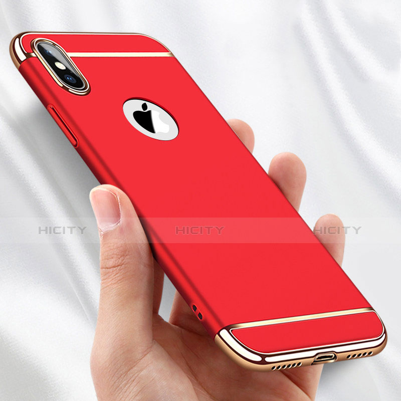 Funda Bumper Lujo Marco de Metal y Plastico C01 para Apple iPhone X Rojo