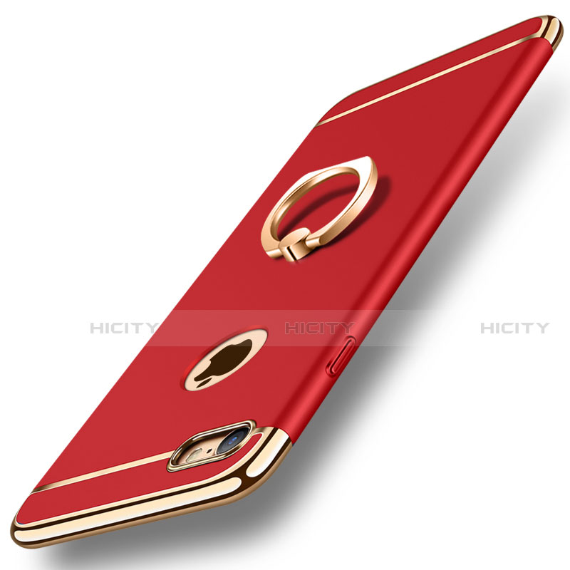Funda Bumper Lujo Marco de Metal y Plastico Carcasa con Anillo de dedo Soporte A01 para Apple iPhone SE (2020) Rojo