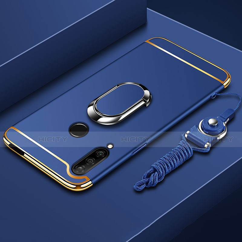 Funda Bumper Lujo Marco de Metal y Plastico Carcasa con Anillo de dedo Soporte A01 para Huawei Enjoy 10 Plus Azul