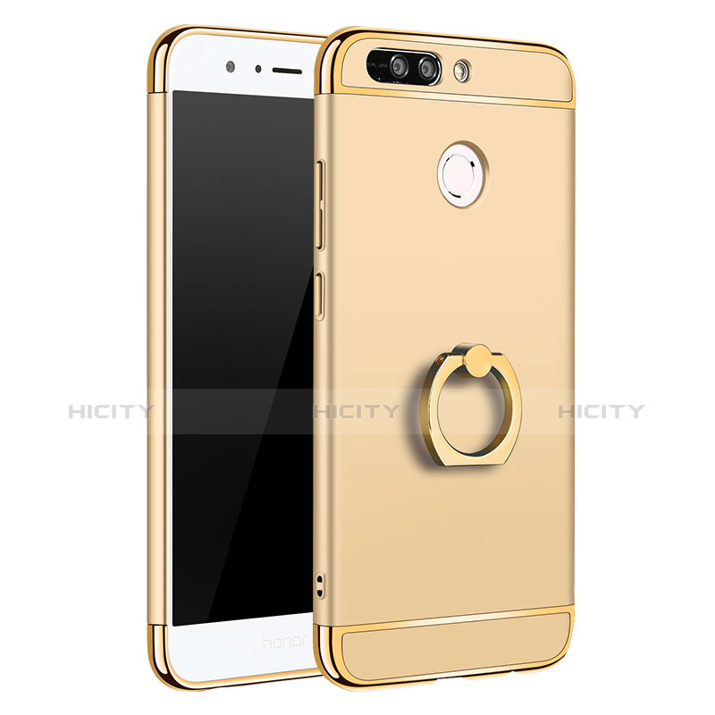 Funda Bumper Lujo Marco de Metal y Plastico Carcasa con Anillo de dedo Soporte A01 para Huawei Honor 8 Pro Oro