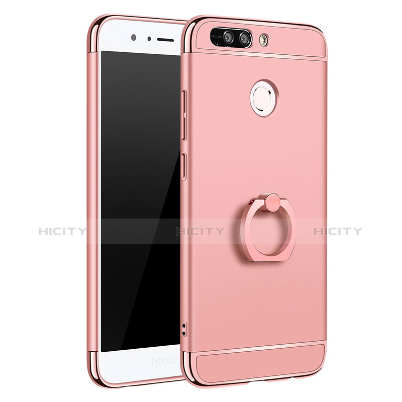 Funda Bumper Lujo Marco de Metal y Plastico Carcasa con Anillo de dedo Soporte A01 para Huawei Honor 8 Pro Oro Rosa