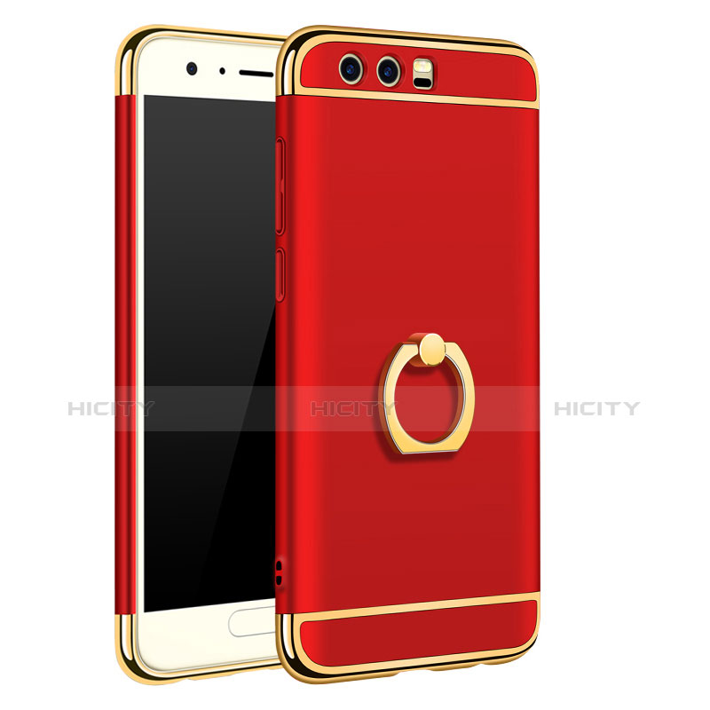 Funda Bumper Lujo Marco de Metal y Plastico Carcasa con Anillo de dedo Soporte A01 para Huawei Honor 9 Rojo