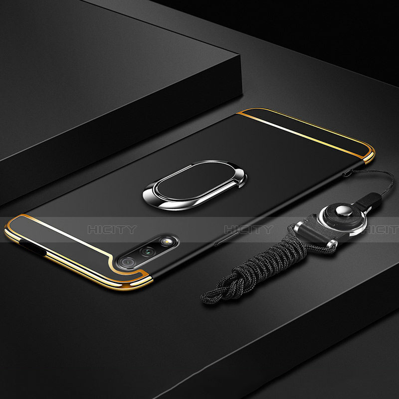 Funda Bumper Lujo Marco de Metal y Plastico Carcasa con Anillo de dedo Soporte A01 para Huawei Honor 9X Negro