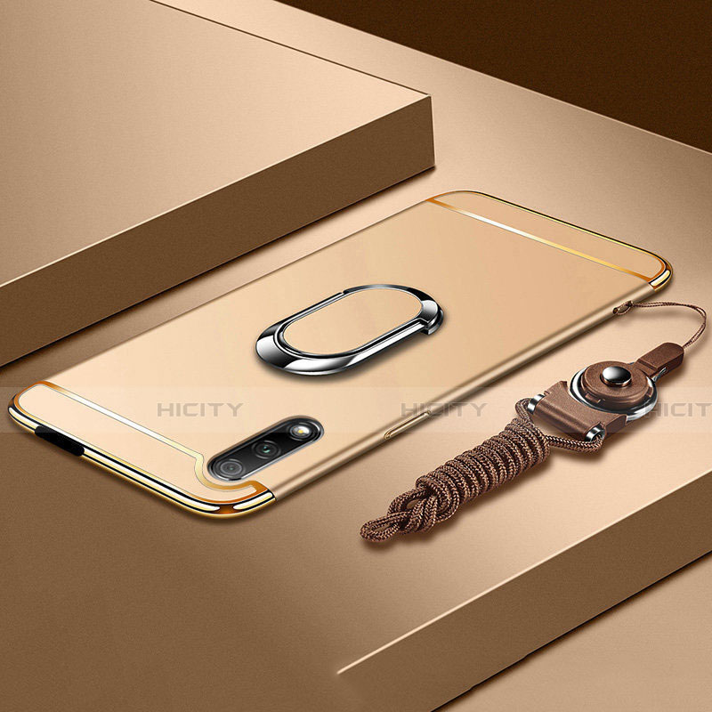 Funda Bumper Lujo Marco de Metal y Plastico Carcasa con Anillo de dedo Soporte A01 para Huawei Honor 9X Oro