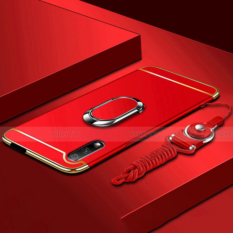 Funda Bumper Lujo Marco de Metal y Plastico Carcasa con Anillo de dedo Soporte A01 para Huawei Honor 9X Rojo