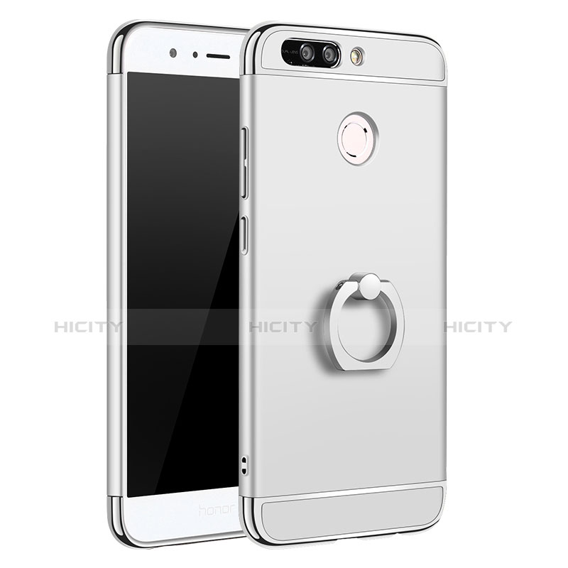 Funda Bumper Lujo Marco de Metal y Plastico Carcasa con Anillo de dedo Soporte A01 para Huawei Honor V9 Plata