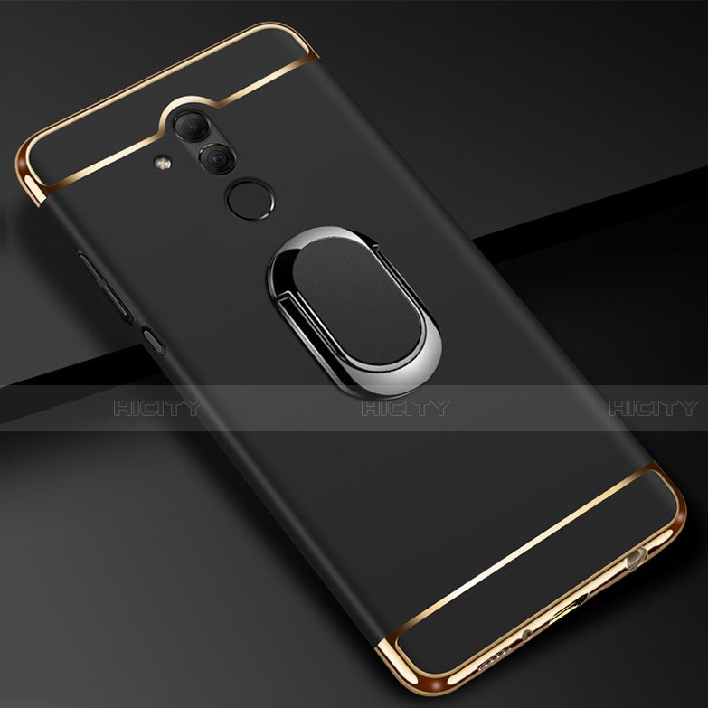 Funda Bumper Lujo Marco de Metal y Plastico Carcasa con Anillo de dedo Soporte A01 para Huawei Mate 20 Lite Negro