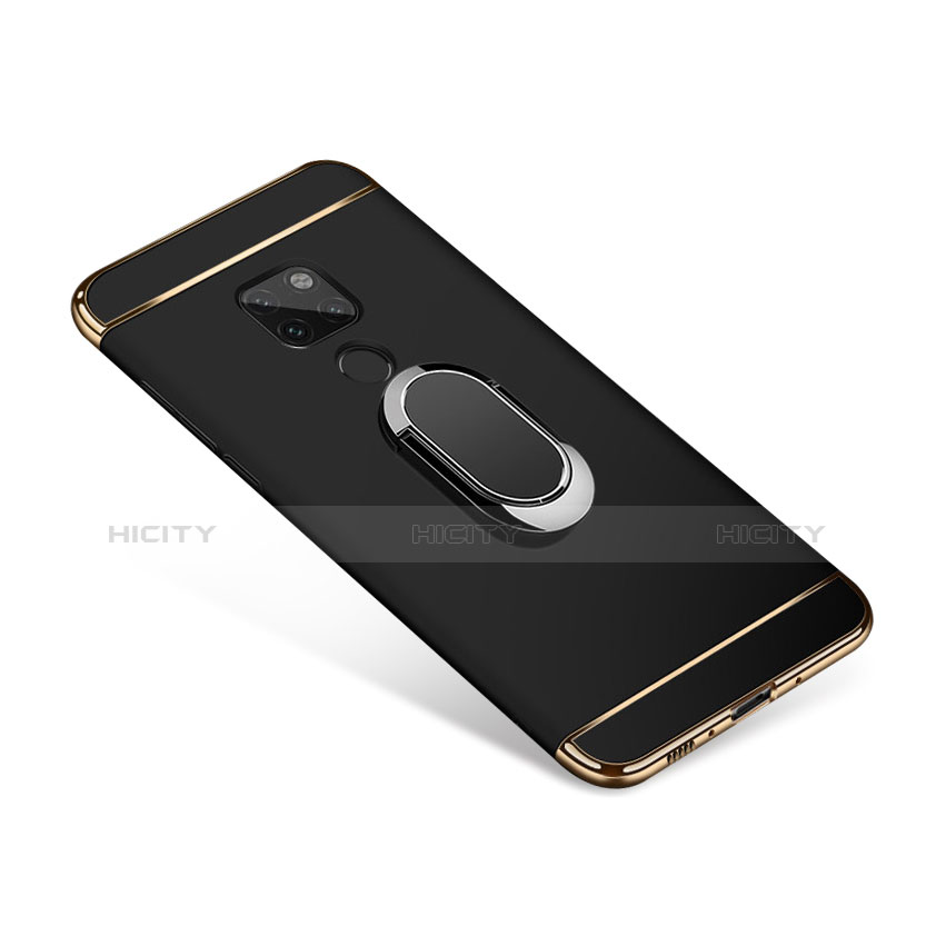 Funda Bumper Lujo Marco de Metal y Plastico Carcasa con Anillo de dedo Soporte A01 para Huawei Mate 20 Negro