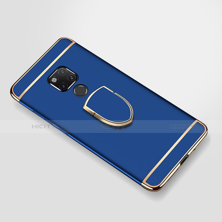 Funda Bumper Lujo Marco de Metal y Plastico Carcasa con Anillo de dedo Soporte A01 para Huawei Mate 20 X 5G Azul