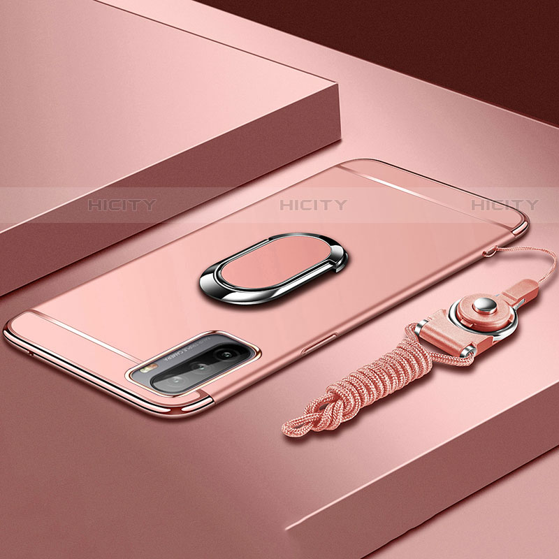 Funda Bumper Lujo Marco de Metal y Plastico Carcasa con Anillo de dedo Soporte A01 para Huawei Mate 40 Lite 5G Oro Rosa