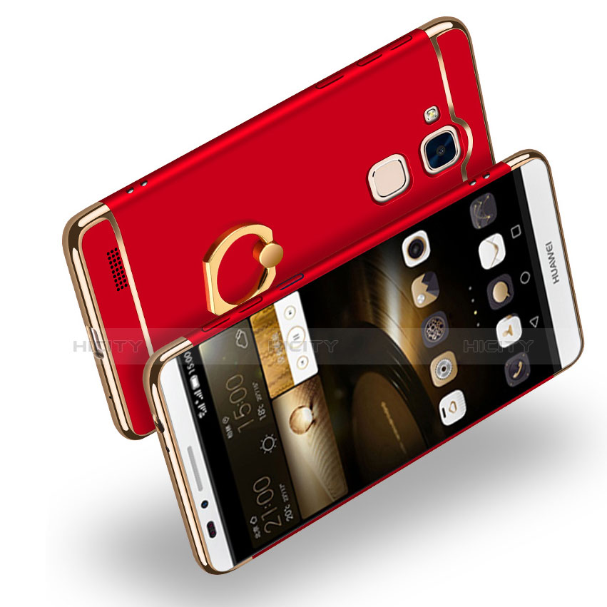 Funda Bumper Lujo Marco de Metal y Plastico Carcasa con Anillo de dedo Soporte A01 para Huawei Mate 7