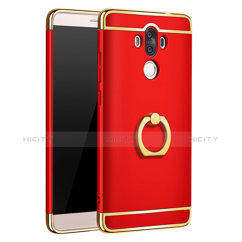 Funda Bumper Lujo Marco de Metal y Plastico Carcasa con Anillo de dedo Soporte A01 para Huawei Mate 9 Rojo