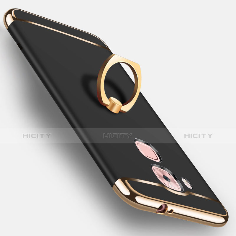 Funda Bumper Lujo Marco de Metal y Plastico Carcasa con Anillo de dedo Soporte A01 para Huawei Nova Plus Negro