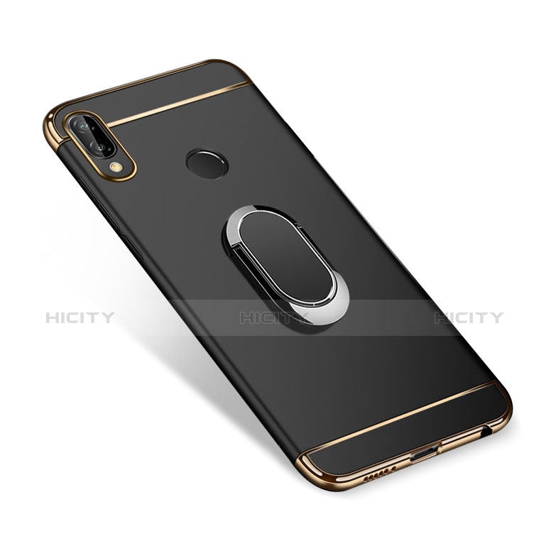 Funda Bumper Lujo Marco de Metal y Plastico Carcasa con Anillo de dedo Soporte A01 para Huawei P Smart+ Plus Negro