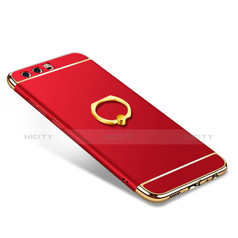 Funda Bumper Lujo Marco de Metal y Plastico Carcasa con Anillo de dedo Soporte A01 para Huawei P10 Plus