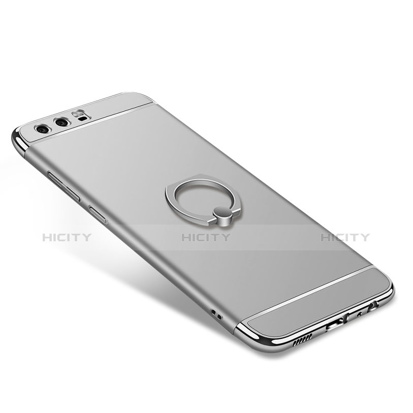 Funda Bumper Lujo Marco de Metal y Plastico Carcasa con Anillo de dedo Soporte A01 para Huawei P10 Plus