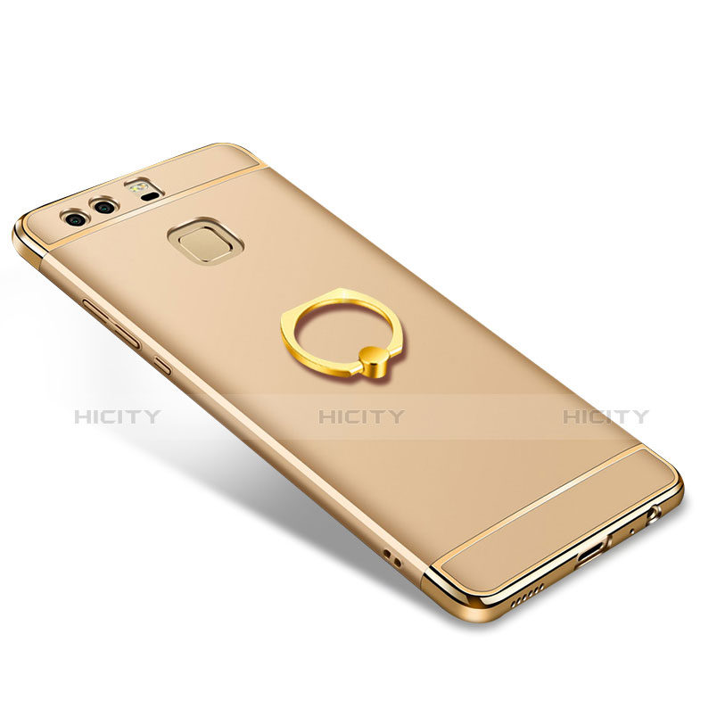 Funda Bumper Lujo Marco de Metal y Plastico Carcasa con Anillo de dedo Soporte A01 para Huawei P9 Plus