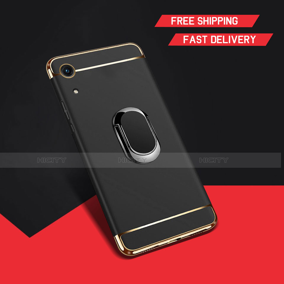 Funda Bumper Lujo Marco de Metal y Plastico Carcasa con Anillo de dedo Soporte A01 para Huawei Y6 (2019) Negro