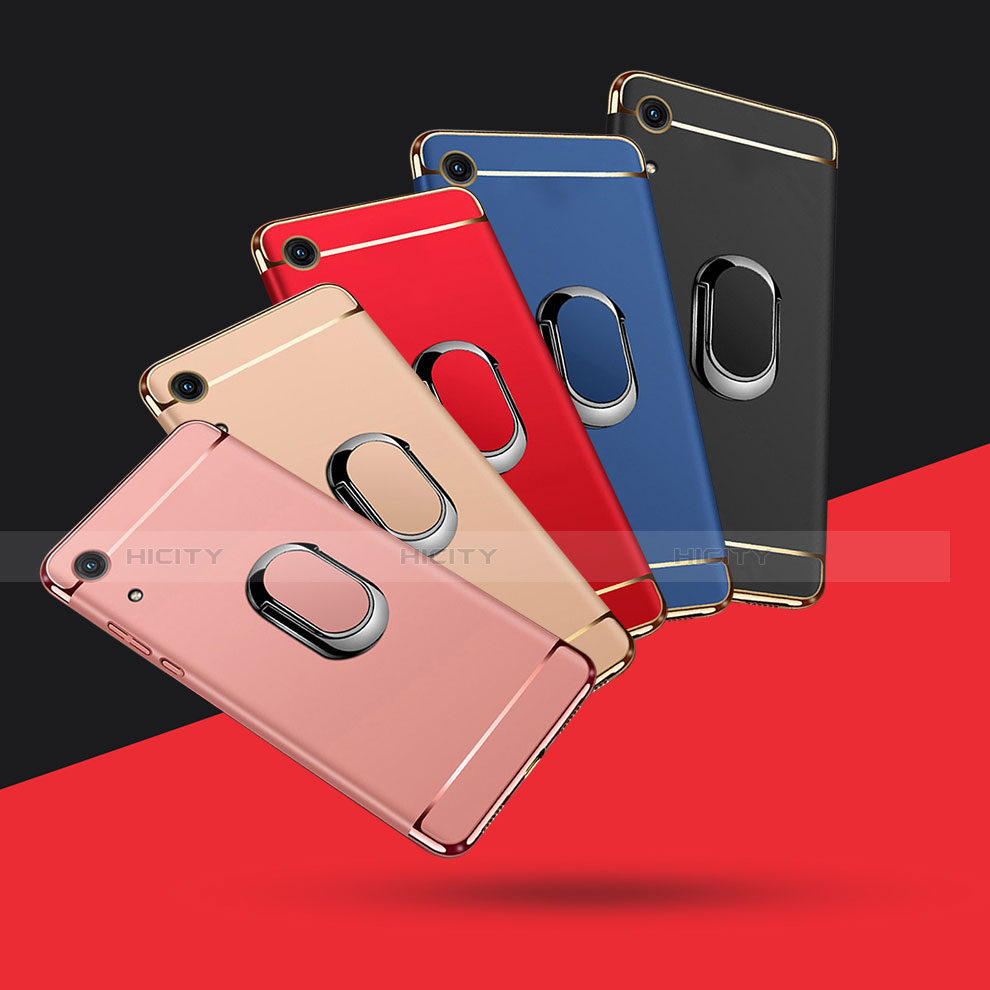 Funda Bumper Lujo Marco de Metal y Plastico Carcasa con Anillo de dedo Soporte A01 para Huawei Y6 Pro (2019)