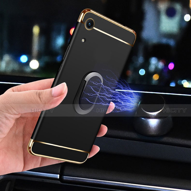 Funda Bumper Lujo Marco de Metal y Plastico Carcasa con Anillo de dedo Soporte A01 para Huawei Y6 Pro (2019)