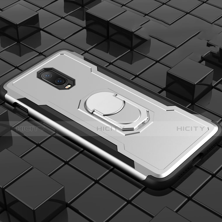 Funda Bumper Lujo Marco de Metal y Plastico Carcasa con Anillo de dedo Soporte A01 para OnePlus 6T