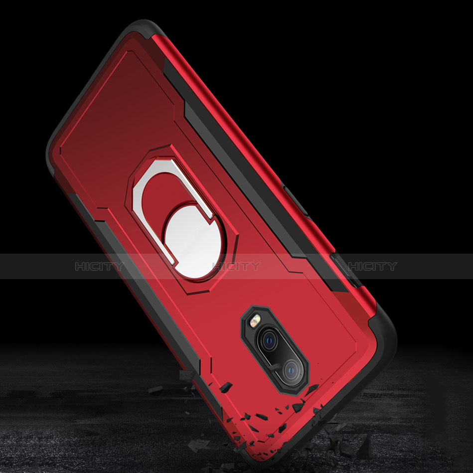 Funda Bumper Lujo Marco de Metal y Plastico Carcasa con Anillo de dedo Soporte A01 para OnePlus 6T