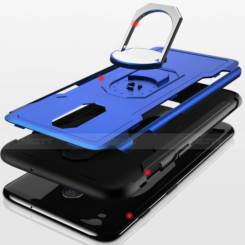 Funda Bumper Lujo Marco de Metal y Plastico Carcasa con Anillo de dedo Soporte A01 para OnePlus 6T