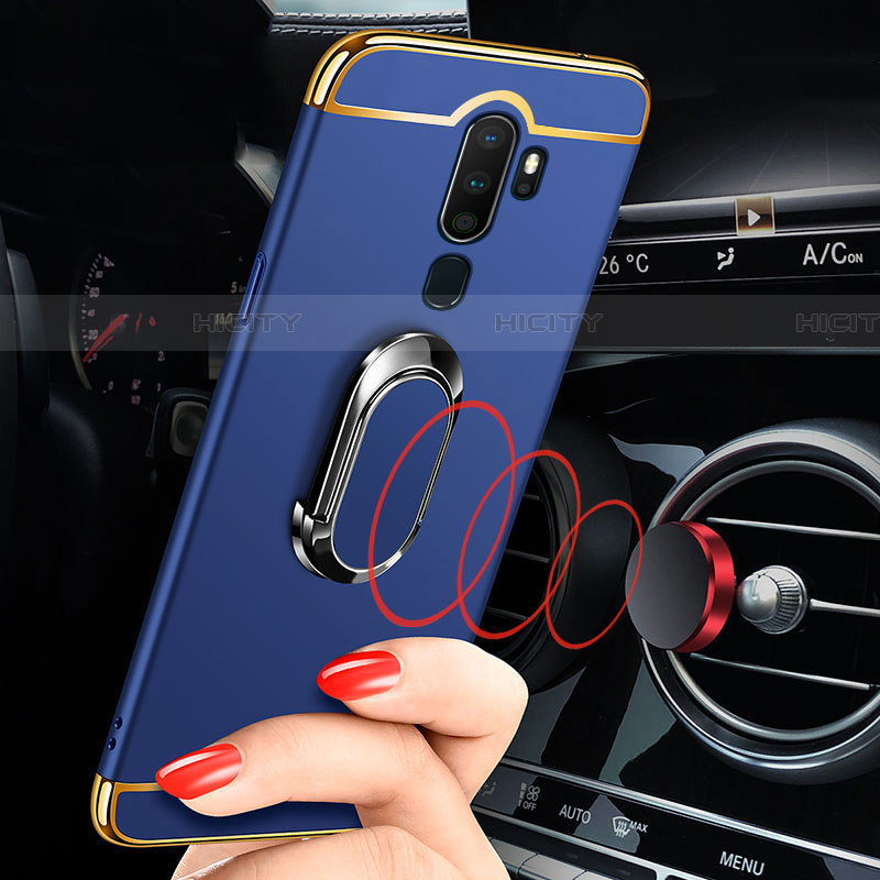 Funda Bumper Lujo Marco de Metal y Plastico Carcasa con Anillo de dedo Soporte A01 para Oppo A5 (2020)