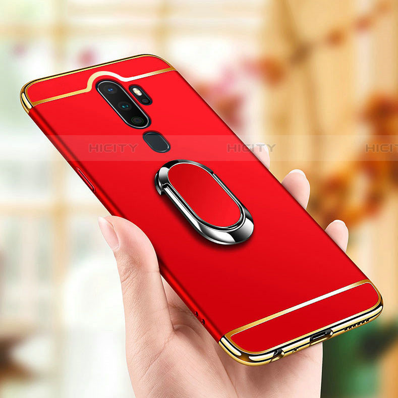 Funda Bumper Lujo Marco de Metal y Plastico Carcasa con Anillo de dedo Soporte A01 para Oppo A5 (2020)