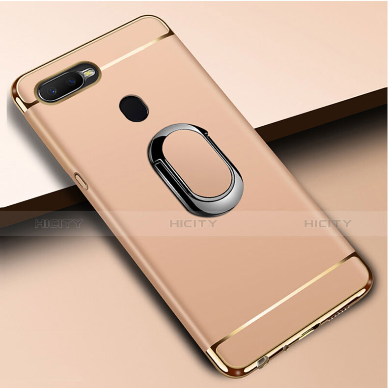 Funda Bumper Lujo Marco de Metal y Plastico Carcasa con Anillo de dedo Soporte A01 para Oppo A7