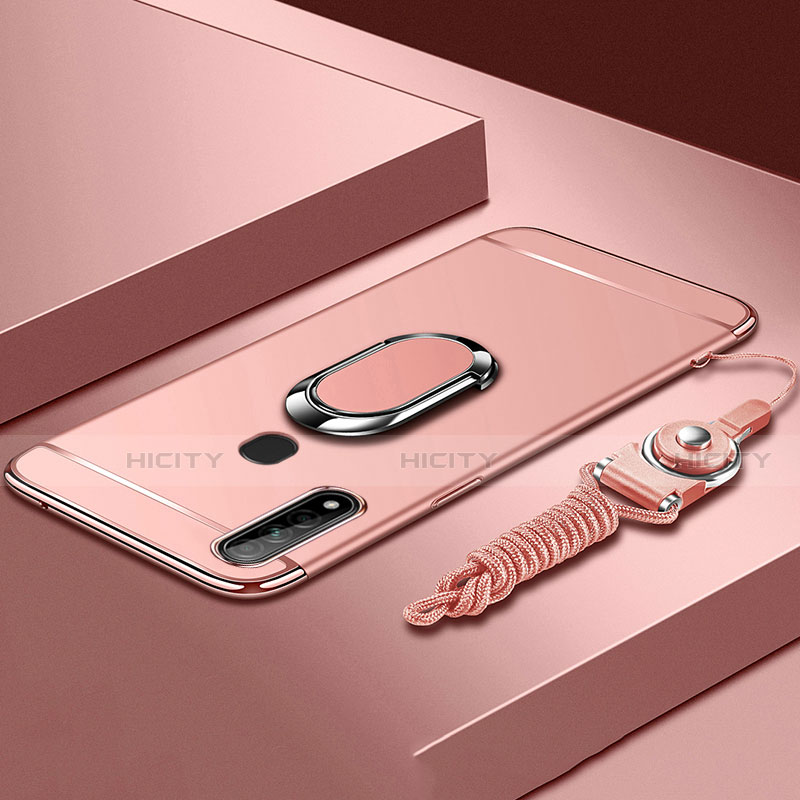 Funda Bumper Lujo Marco de Metal y Plastico Carcasa con Anillo de dedo Soporte A01 para Oppo A8 Oro Rosa