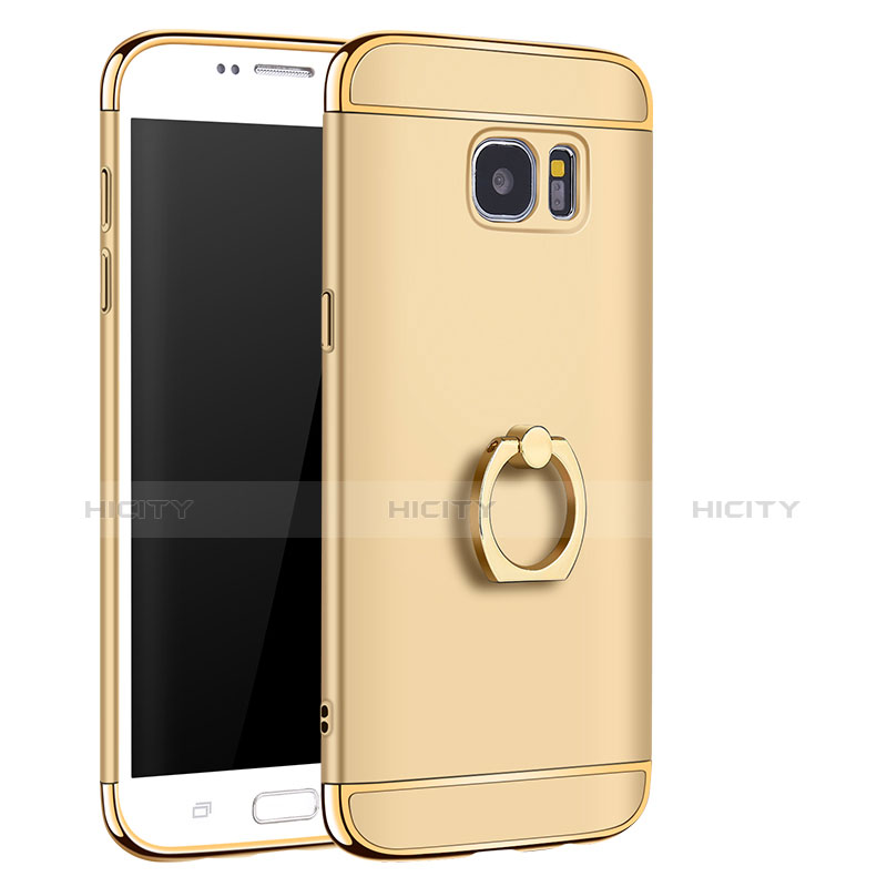 Funda Bumper Lujo Marco de Metal y Plastico Carcasa con Anillo de dedo Soporte A01 para Samsung Galaxy S7 Edge G935F Oro