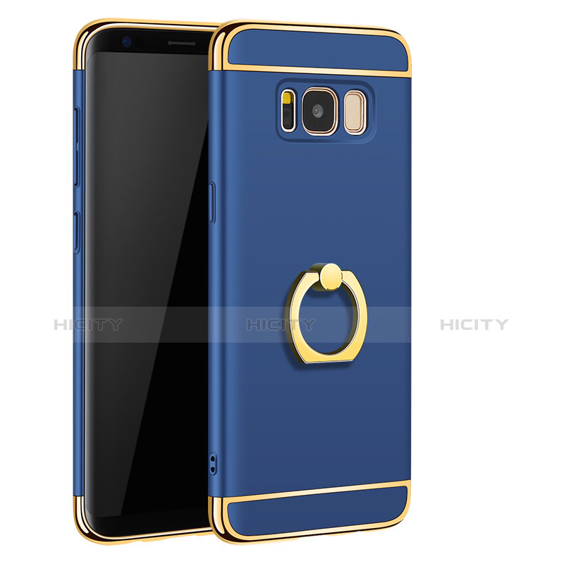 Funda Bumper Lujo Marco de Metal y Plastico Carcasa con Anillo de dedo Soporte A01 para Samsung Galaxy S8 Azul