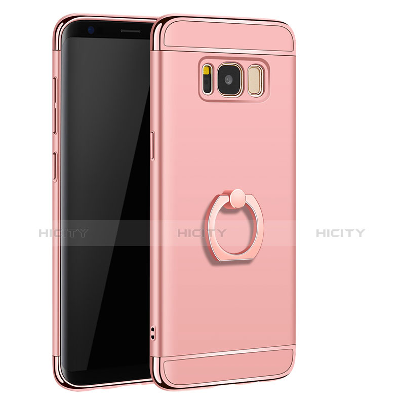 Funda Bumper Lujo Marco de Metal y Plastico Carcasa con Anillo de dedo Soporte A01 para Samsung Galaxy S8 Oro Rosa