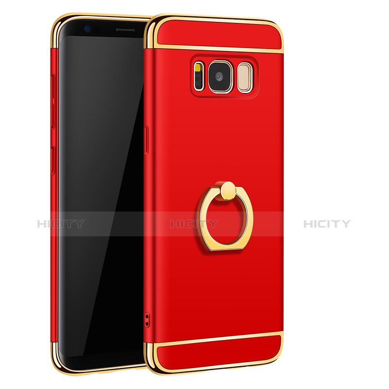 Funda Bumper Lujo Marco de Metal y Plastico Carcasa con Anillo de dedo Soporte A01 para Samsung Galaxy S8 Plus Rojo