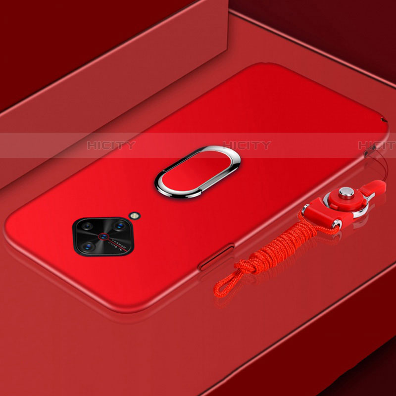Funda Bumper Lujo Marco de Metal y Plastico Carcasa con Anillo de dedo Soporte A01 para Vivo X50 Lite Rojo