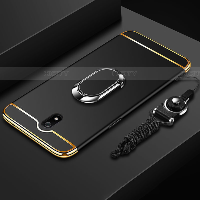 Funda Bumper Lujo Marco de Metal y Plastico Carcasa con Anillo de dedo Soporte A01 para Xiaomi Redmi 8A Negro