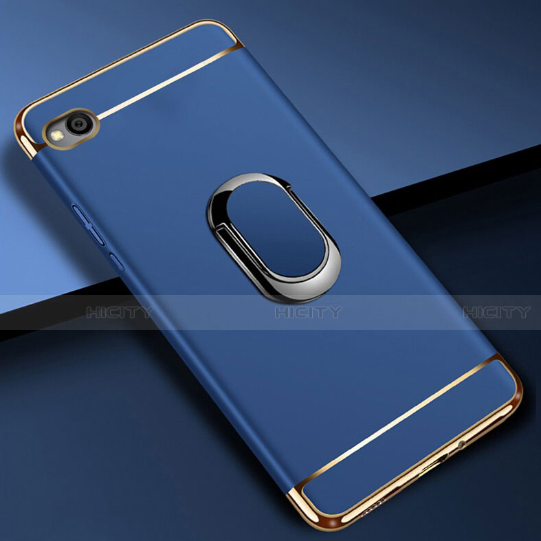 Funda Bumper Lujo Marco de Metal y Plastico Carcasa con Anillo de dedo Soporte A01 para Xiaomi Redmi Go Azul