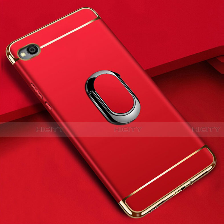 Funda Bumper Lujo Marco de Metal y Plastico Carcasa con Anillo de dedo Soporte A01 para Xiaomi Redmi Go Rojo