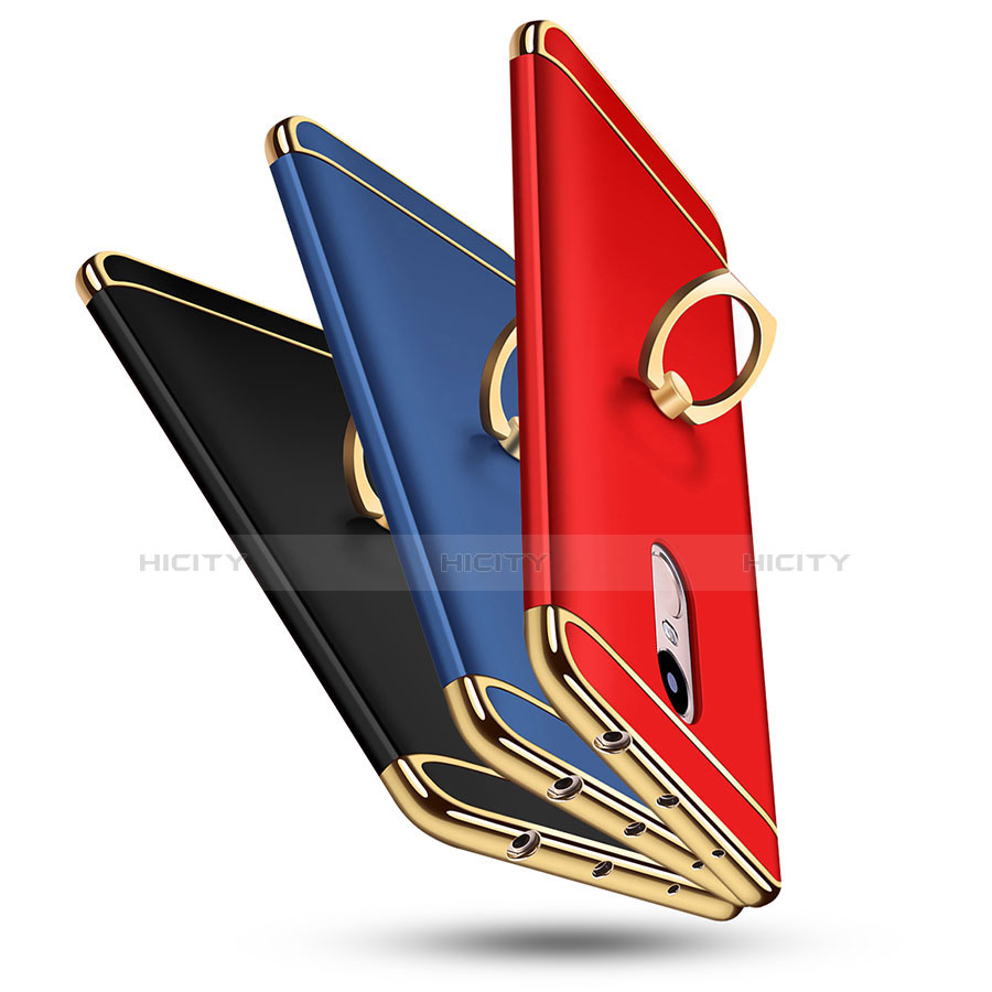 Funda Bumper Lujo Marco de Metal y Plastico Carcasa con Anillo de dedo Soporte A01 para Xiaomi Redmi Note 4X High Edition