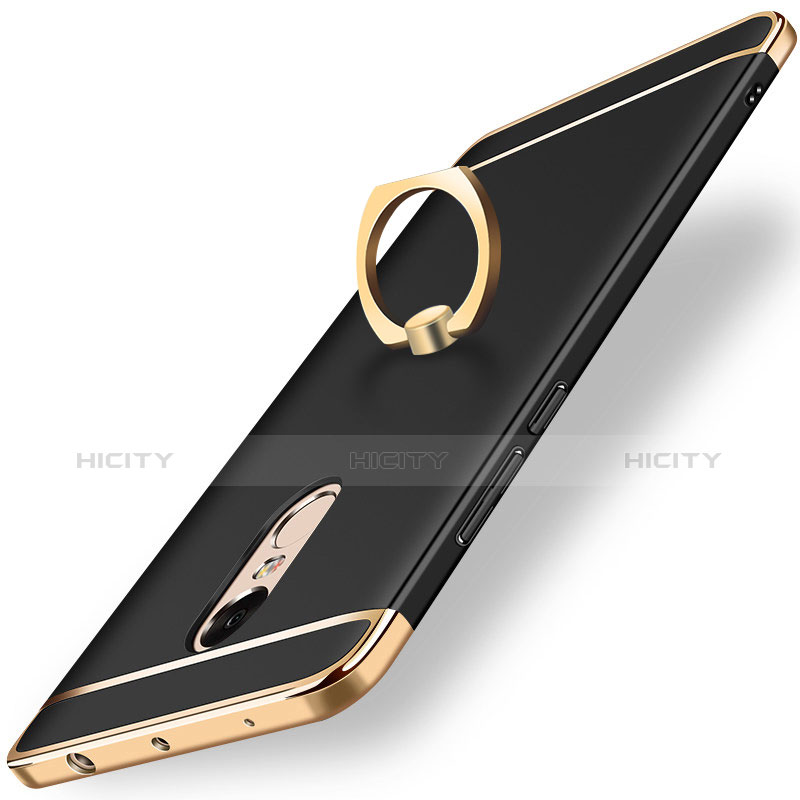 Funda Bumper Lujo Marco de Metal y Plastico Carcasa con Anillo de dedo Soporte A01 para Xiaomi Redmi Note 4X High Edition Negro