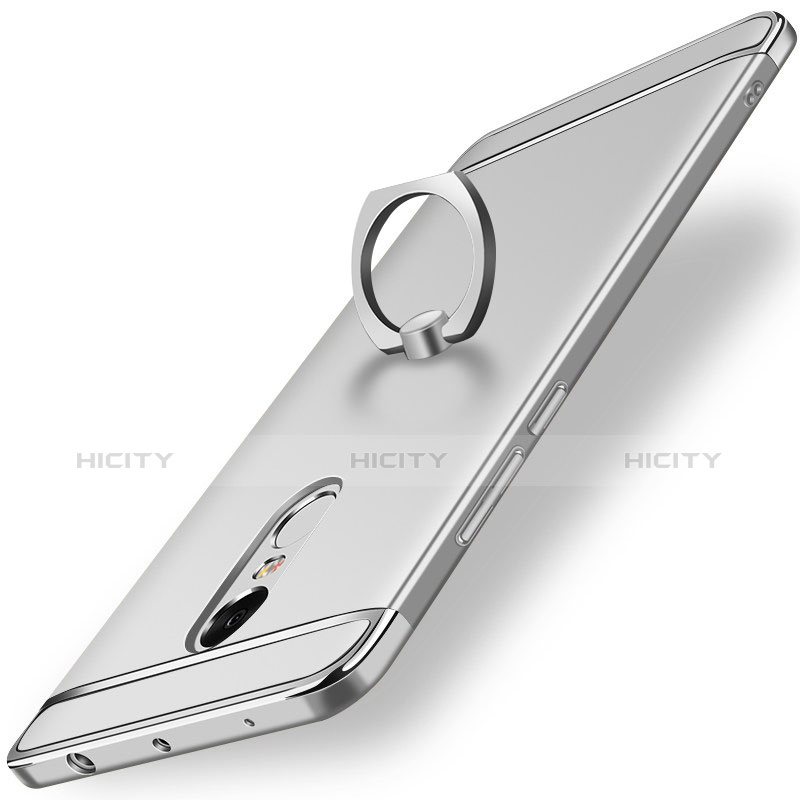 Funda Bumper Lujo Marco de Metal y Plastico Carcasa con Anillo de dedo Soporte A01 para Xiaomi Redmi Note 4X High Edition Plata