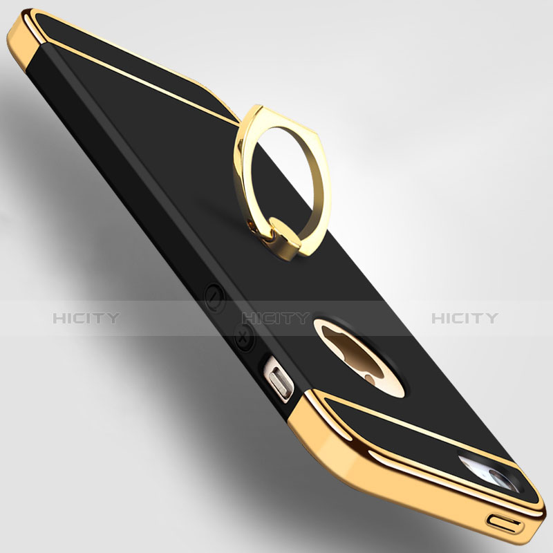 Funda Bumper Lujo Marco de Metal y Plastico Carcasa con Anillo de dedo Soporte A02 para Apple iPhone 5S